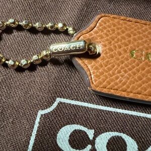 Coach Tan Leather Hang Tag with Coach on ball chain